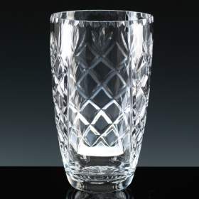 23cm Lead Crystal 'Cut' Barrell Vase with panel for engraving  ONLY ! LEFT!