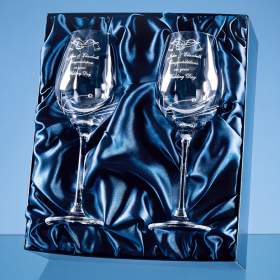 Pair Diamante Crystal Wine Goblets with elegance spiral cutting 