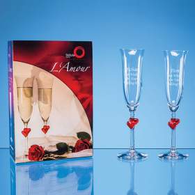 Pair L'Amour Red Heart champagne flutes