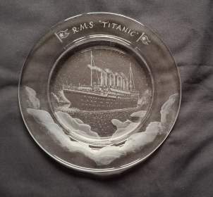 Lead Crystal plate engraved with Titanic scene -SALE