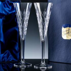 Pair of 24% lead crystal  Panelled Inverness Crystal conical flutes 