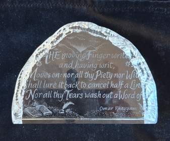 Crystal Block engraved with The Moving Finger writes......SALE